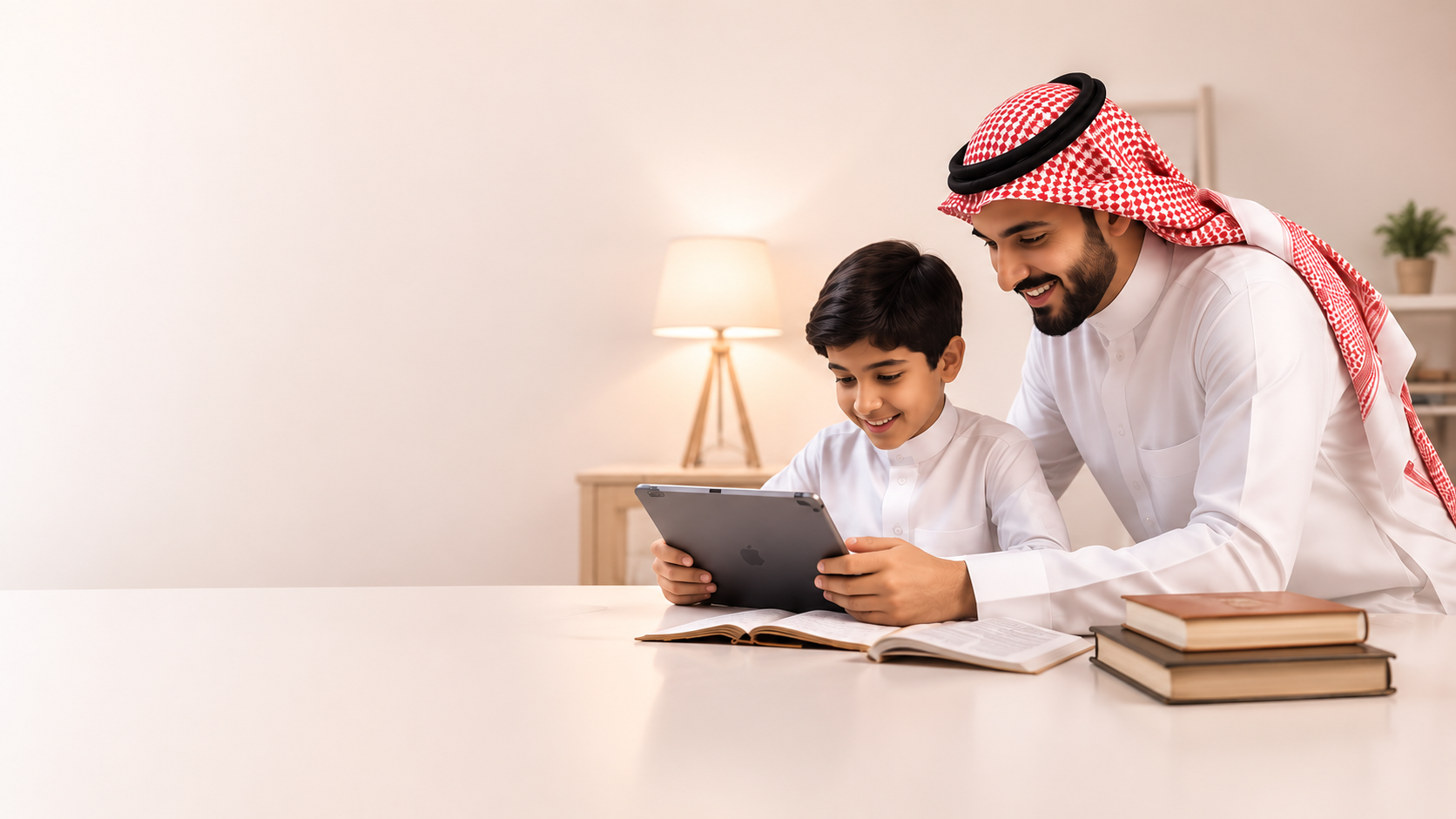 ولي أمر يتابع تعلم ابنه عبر منصة منهج