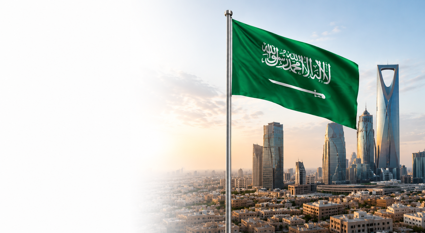علم المملكة العربية السعودية ومدينة الرياض